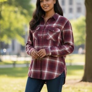 Jachs Burgundy Plaid Button-Down Shirt Flannel